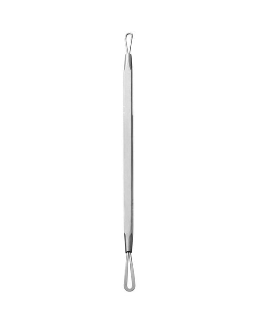 Acne and blackhead removal tool with two elongated loops of different thicknesses